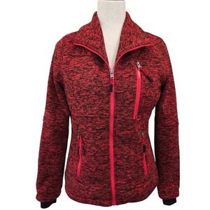 Women's Red/Black Full-Zip Fleece Jacket‎ Outerwear Size S Pockets